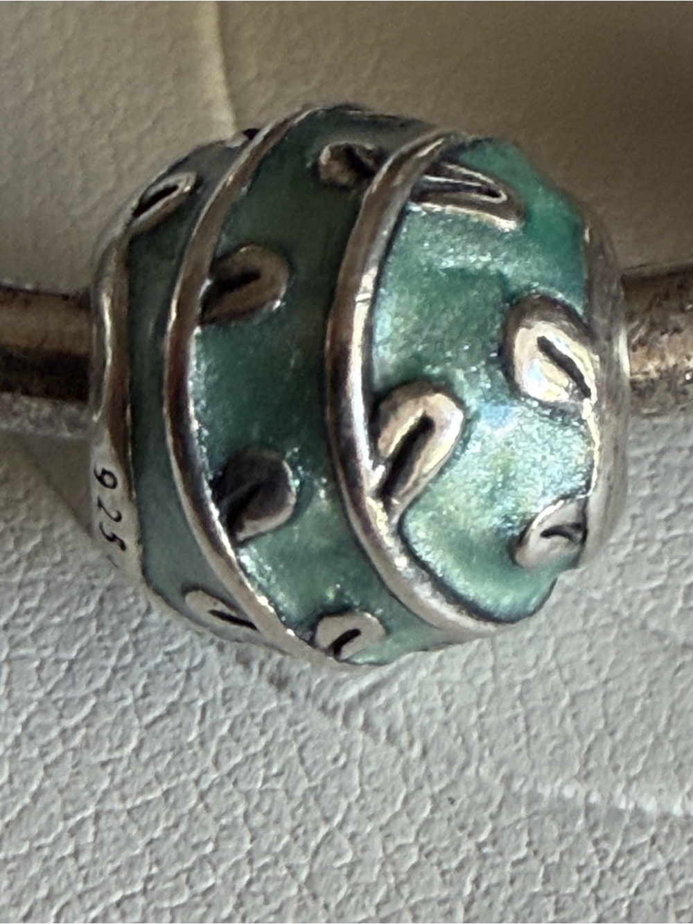 Authentic retired Pandora light blue enamel vines barrel charm silver